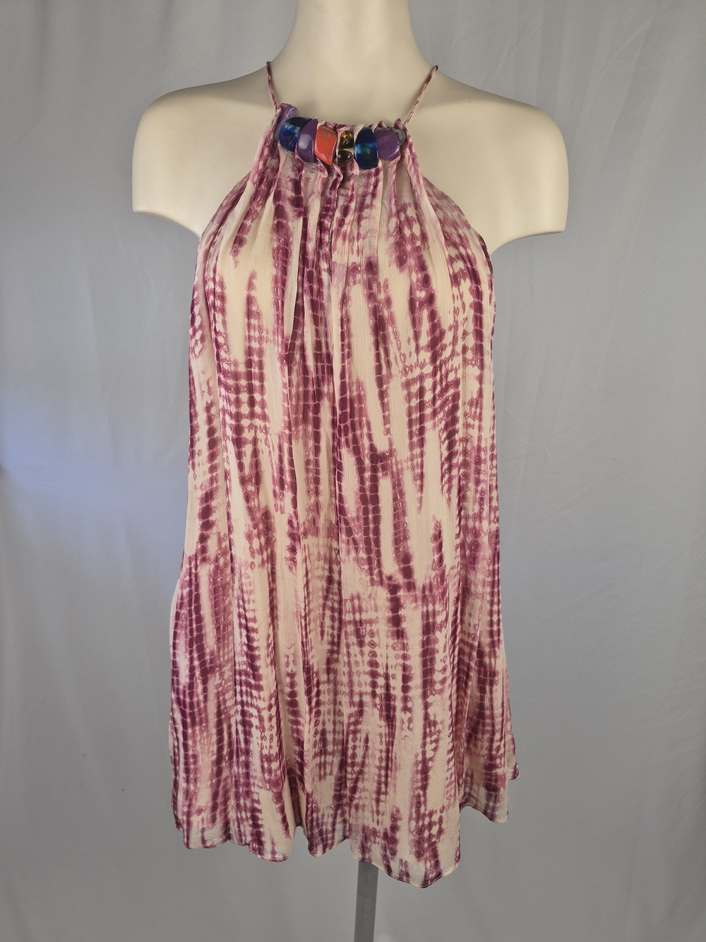 Zara Pink Tie-Dye Halter Dress with Beaded Neckline